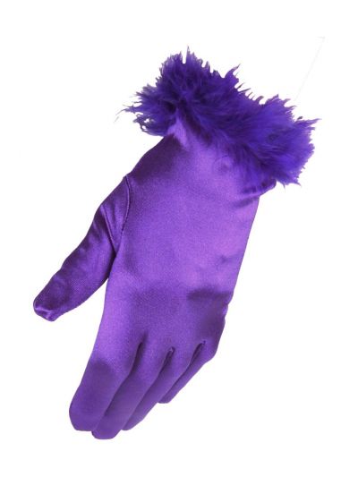 Paarse satijnen avondhandschoenen met maraboe