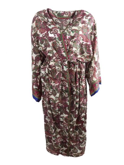 Lange zijde-blend kimono met paisley print roze-groen