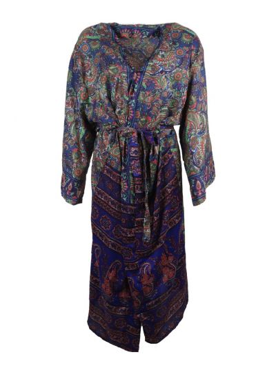 Lange kimono met kobalt en limegroene paisley