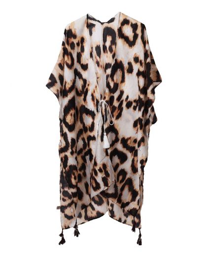 Panterprint kimono met kwastjes