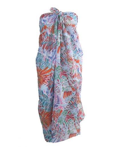 Lichtblauwe sarong met tropische bladeren print