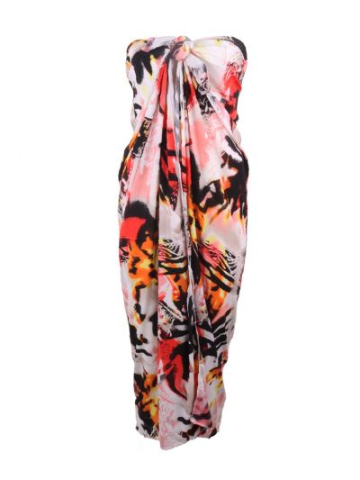Sarong met abstracte print in rood en oranje