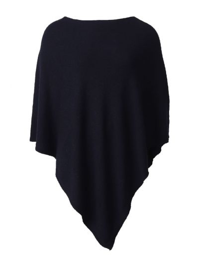 Poncho in kasjmier-blend in donkerblauw