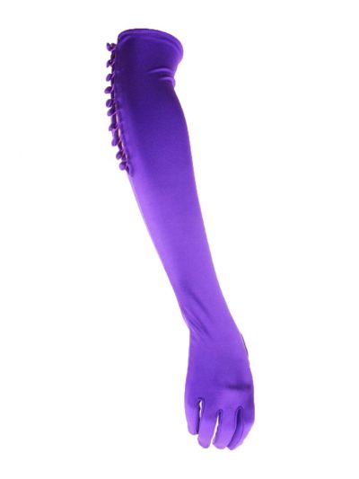 Purple lycra satijnen  avondhandschoen met bekleedde knoopjes