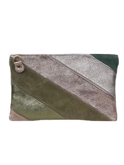 Leren regenboog clutch in groen tinten