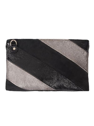 Leren regenboog clutch in zwart en goud