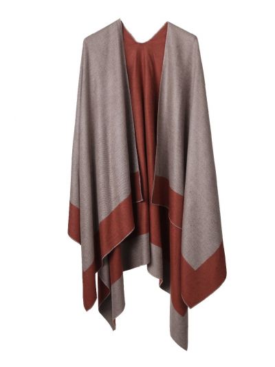 Reversibele omslagdoek in donker-oranje en taupe