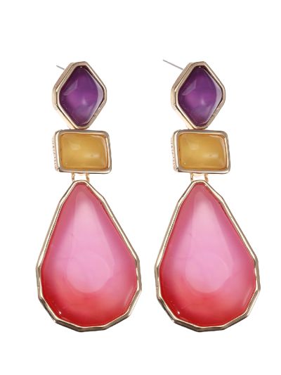 Statement stones oorbellen in paars en roze
