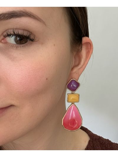 Statement stones oorbellen in paars en roze