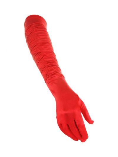 Rode lycra satijnen gesmokte avondhandschoen