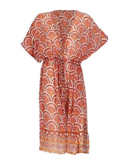 Kaftan met ornament print in roestbruin