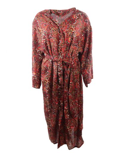 Lange zijde-blend kimono met rode paisley print 