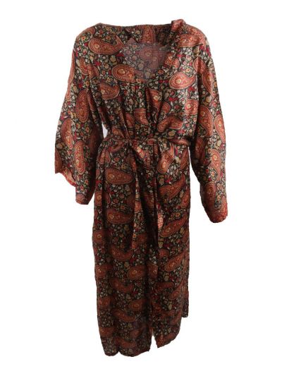 Lange donkerrode zijden kimono met paisley print