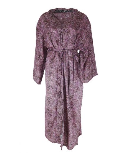 Lange lila zijde-blend kimono met abstract print