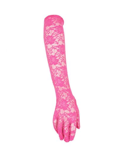 Roze avondhandschoenen van stretchkant