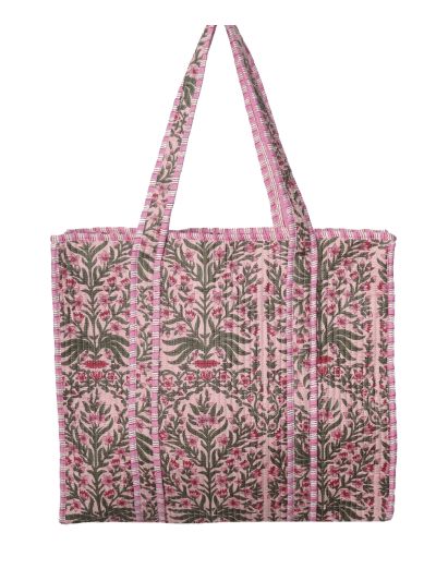 Gewatteerde schoudertas/shopper in roze met bloementjes