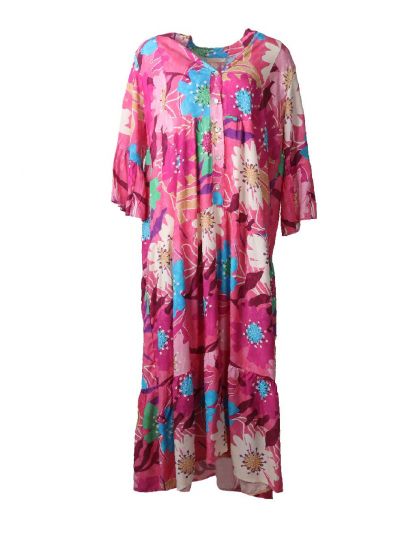 Roze maxijurk met bloemenprint 