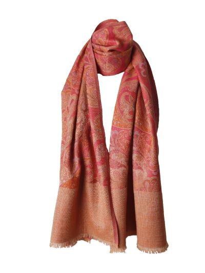 Wollen sjaal met paisley in oranje-roze