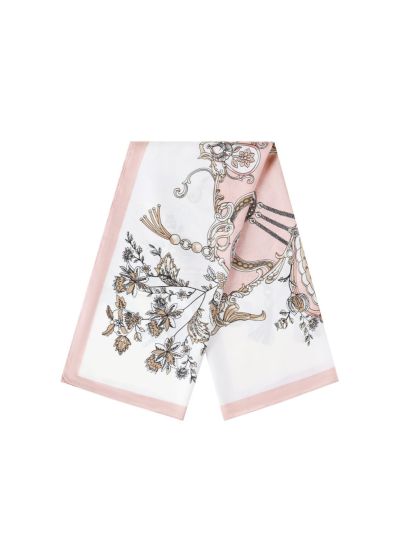 Satijnen vierkant sjaaltje met klassieke print in roze