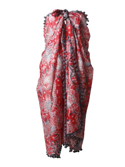 Sarong in rood met pomponfranjes