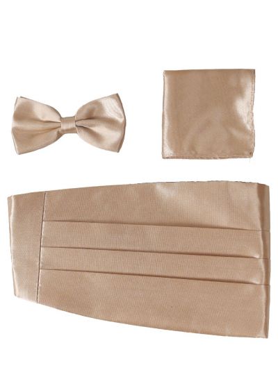 Set met goudkleurige cumberband, vlinderstrik en pochet