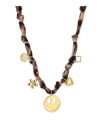 Leopard bandana gevlochten ketting met smiley