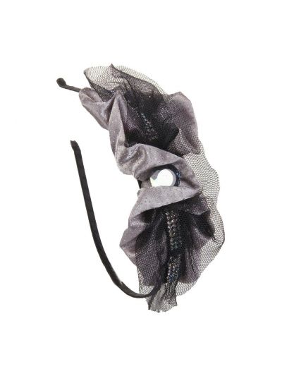 Silvertone satijn en tule op beklede skinny haarband met facet cristal