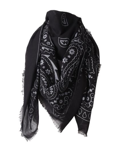 Vierkante XL sjaal in zwart met bandana print