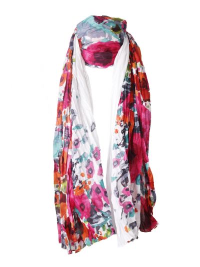 Katoenen witte sjaal met bloemenprint