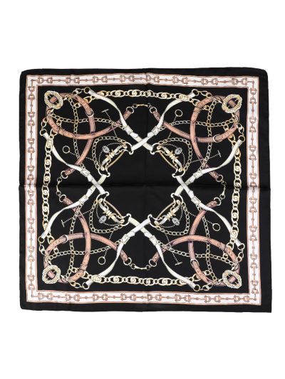Vierkant sjaaltje met kettingen en riemenprint
