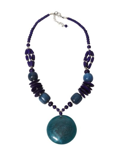 Statement mixed kralen ketting in kobaltblauw en petrol