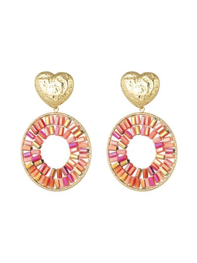 Statement oorbellen met hart & kralen