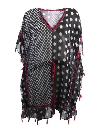 Korte voile kaftan met polka dot print