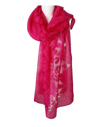 Stola van doorschijnend kant in jacquard in fuchsia