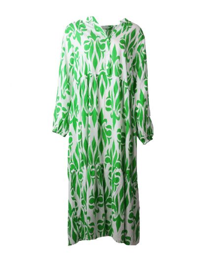 Maxi-jurk met een Franse lelie motief in groen
