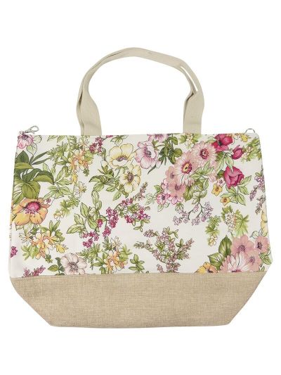 Ivoorkleurige strandtas met bloemenprint