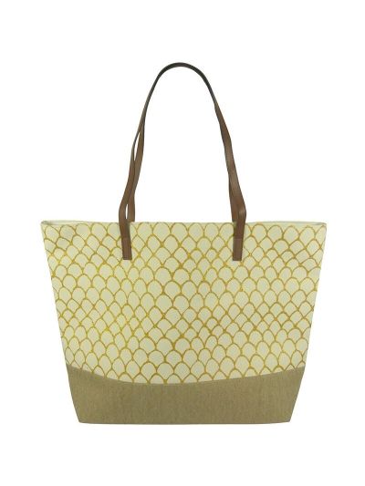 Strandtas in ecru-goud