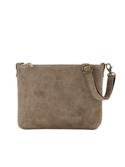 Suède crossbody tas in taupe