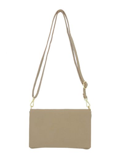 Leren fold-over clutch in taupe