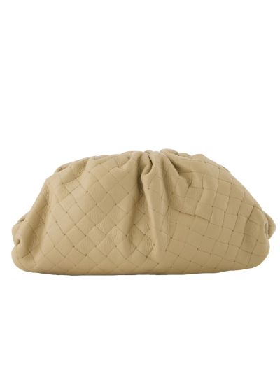 Leren gevlochten crossbody clutch in taupe