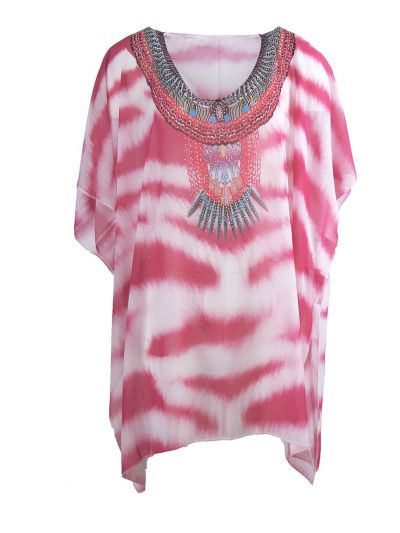 Voile tuniek met tijgerprint in roze-wit