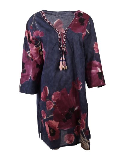Lange katoenen tuniek in donkerblauw 