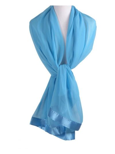 Turquoise crêpe zijden stola omzoomd met brede rand