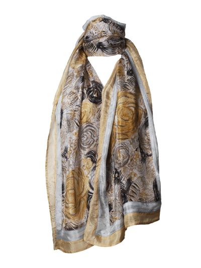 Zijden sjaaltje met geïllustreerde bloemenprint