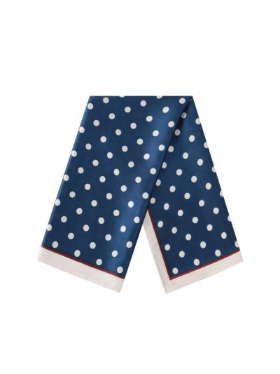 Vierkant satijnen sjaaltje met polkadots – blauw