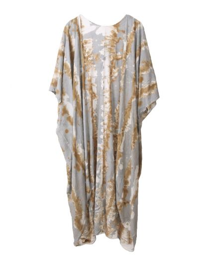 Tie-dye kimono in lichtgrijs en beige