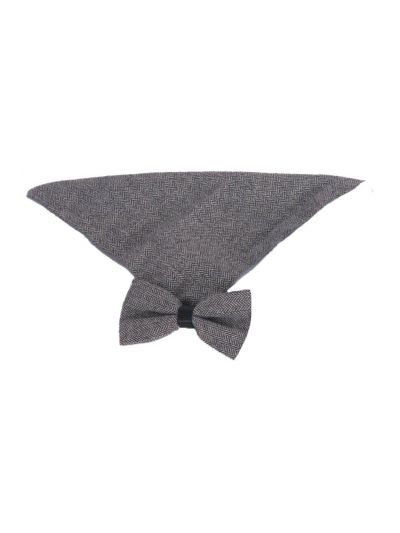 Vlinderstrik met pochet van grijs gemêleerde tweed