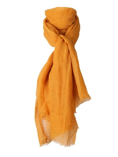 Warmgele sjaal met rafel franjes