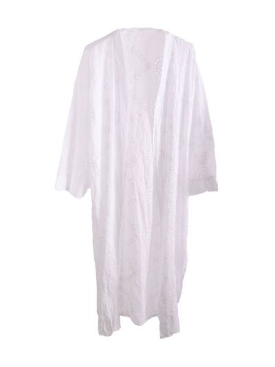 Lange katoenen broderie kimono in wit