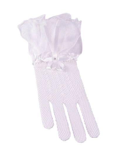 Witte bruidshandschoenen met organza strik en roosje